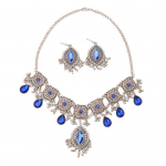 1 komplekt Kaelakee K&otilde;rvar&otilde;ngaste Komplekt Rhinestone Decor Water Drop Bohemian Hollow Out S&uuml;mmeetriline Poleeritud ballipeo pulmapeo pruudi ehtekomplekt sinine