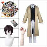 Dazai Osamu Cosplay Anime Bungo hulkuvate koerte kost&uuml;&uuml;m, pikk jakk mantel Trench Kleebis sidemega kost&uuml;&uuml;mid vormikomplektid L-(Full set+wig)