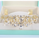 Uus Rhinestone Pearl Design Pruudikroon k&auml;sitsi valmistatud &scaron;ampanjast tiaara peapael Crystal Diadem naiste pulmapeo juuste aksessuaarid 15*5(cm) kuld