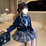 Klassikaline t&uuml;drukute kolledži stiilis vormiriietus, kevad-s&uuml;giss&auml;rk, mantel, plisseeritud seelik, kombineeritud t&uuml;drukutele, JK 130cm