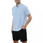 2 tk Komplektid Meeste puuvillane pesukomplekt Henley s&auml;rgid l&uuml;hikesed p&uuml;ksid komplektid rannas T-s&auml;rk, puhkuseks sobiv &uuml;likond suvine kandmine l&uuml;hikeste varrukatega XXL