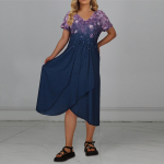 Naiste vabaaja tr&uuml;kitud V-kaelusega t&otilde;mblukuga l&uuml;hikeste varrukatega paneelidega suur pikk kleit L must