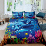3D Dolphin In Blue Sea Queen King Size voodipesukomplektid Loomade &Uuml;hekordne tekikott Lastele T&auml;iskasvanute voodi Pol&uuml;esterst voodiriided 70x133cm 2pcs