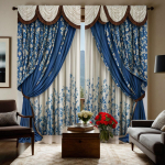 2PCS HD digitaalne sinine v&auml;rv luksuslik atmosf&auml;&auml;r lillekardinad kodukaunistamise stiilis kaunistus elutuba magamistuba l&auml;bi W52H63inchW132H160cm