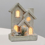 Village House Wood Figurine Light up Building Statue Sculpture Glowing Log Cabin Scene