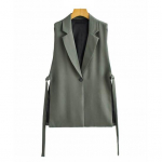 Naiste vest mantel, lahti keeratav krae, varrukateta vaba &uuml;hev&auml;rviline, &uuml;he n&ouml;&ouml;biga kardigan rihmaga dekoor Keskmise pikkusega reisimiseks pidulik &uuml;likond vest S armee roheline v&auml;rv