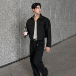 L&uuml;hike teksajakk meestele s&uuml;giseks, lai rev&auml;&auml;riga t&ouml;&ouml;jakk, Korea stiilis trendikas disainjakk 2XL must