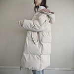Uus s&uuml;gistalvine puuvillase polsterdatud jope Korea stiilis lahtine talvine paks kapuutsiga puuvillane jakk Keskmise pikkusega moodne soe puuvillane jakk Ins Women's Trend S valge
