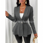 YYFS Naiste Mood Vabaaja &Uuml;hev&auml;rviline Tr&uuml;kiga S&uuml;gis-Talv Pikkade Varrukatega V-kaelusega Joped ja Mantlid XL tumehall v&auml;rv