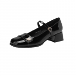 Prantsuse temperament &Otilde;rn, kerge suuga &uuml;ksikud kingad Fairy Fairy Style Square Head Paks konts Mary Jane'i nahast kingadega 35 burgundiapunane