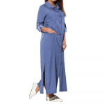 Naiste taskud, avara swing T-s&auml;rgi kleit, pikkade varrukatega teksariidest soliidsed kleidid L sinine