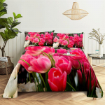 Kodu voodilinad Roosa tulp &Uuml;heinimese voodilina Moodne disain Lillede linad Kuninganna suurusega voodilinu komplekt Voodilinu ja padjap&uuml;&uuml;re 150X230cm(2Pcs)