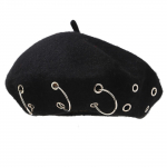 Women's woolen personalized iron ring eyelet hip-hop beret M must