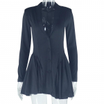 Kevadsuvi Euroopa ja Ameerika stiilis naiste mood Seksikas &uuml;hev&auml;rviline &uuml;herealine plisseeritud seelik Deep V pikkade varrukatega kleit L valge