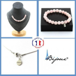 Pierres et Min&eacute;raux. Parure bijoux Bracelet Collier 15 perles Quartz rose 8 mm. Chaine en Taille personnalisable.