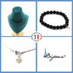 Pierres et Min&eacute;raux. Parure bijoux Bracelet Collier 10 Perles Agate noire 8 mm. Chaine en Taille personnalisable.