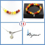 Pierres et Min&eacute;raux. Parure bijoux Bracelet Collier Perles Agate ruban&eacute;e + Agate jaune + Taille personnalisable.