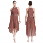 Naiste Rhinestone'i l&uuml;&uuml;riline tantsukost&uuml;&uuml;m, k&otilde;rg-madal, lendlev seelik, trikoo kleit, kaasaegne tantsuriietus M roosa