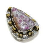 Lepidolite Stone Two Tone 925 Sterling Silver Gift Ring Size 6.5 u5o16