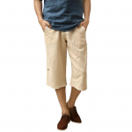 Meeste vabaaja 3/4 p&uuml;ksid puuvillast ja linasest kangast &uuml;hev&auml;rvilised taskutega l&uuml;hikesed p&uuml;ksid hingavad kiiresti kuivavad spordip&uuml;ksid jooksmiseks igap&auml;evaseks kandmiseks rannas L khaki