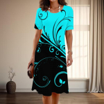 Naiste moodne graatsiline leheprindiga suvine kevadine l&uuml;hikeste varrukatega O-kaelusega vabaajakleidid 4XL sinine