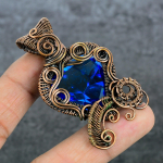 Sinine topaas k&auml;sitsi valmistatud vasktraadist m&auml;his ehted ripats 2,56 c5P57