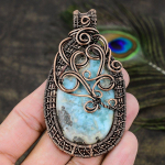 Caribbean Larimar Handmade Copper Wire Wrap Jewelry Pendant 3.43 j0h27