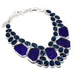Blue Moldavite, Iolite Handmade 925 Sterling Silver Jewelry Necklace 18 g2u14