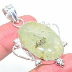 Natural Prehnite Gemstone Handmade 925 Sterling Silver Pendant 2.25 f1o77