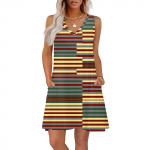 Naiste suvekleidid, lahtise l&otilde;ikega, tr&uuml;kimustriga, V-kaelusega, varrukateta suvekleidid, ranna-Hawaii kleit taskutega L must