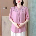 Summer Fashion: Plus Size Women's 5-Point Sleeve Loose Slim Shirt for Middle-Aged Moms 3XL