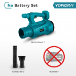 YOFIDRA juhtmeta elektriline puhur &ndash; 6-k&auml;iguline 2000W lehepuhur ja tolmu-/lumep&uuml;hkija 18V akule Without Battery