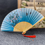 Vintage stiilis siidist kokkupandav lehvik Hiina jaapani mustriga kunst k&auml;sit&ouml;&ouml; kingitus kodukaunistus kaunistused tantsu k&auml;sitsi lehvik