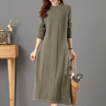 S&uuml;gis- ja talve naiste kampsunkleit &uuml;mara kaelusega, alt kootud pikk kleit, l&otilde;dvad pluss suuruses kleidid XL hall v&auml;rv