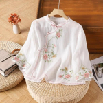 Puuvillane linane vintage naiste s&auml;rk Suvine tikandid Hiina stiilis pluusid Trend lahtised riided L&uuml;hikesed naiste topid XXXXL