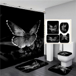 Lilla liblikas du&scaron;ikardinate komplekt libisemiskindlad vaibad vannimatt WC kaane kate ja 12 konksu veekindel pol&uuml;estrist vannitoa sisustus