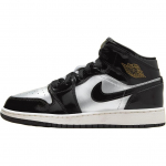 Air Jordan 1 Mid SE GS Must Metallik H&otilde;be Laste Tossud Metallik-Kuldne Seil Puht-Plaatina FZ3938-001 38.5