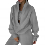 Naiste 2-osaline dressipluus, pool lukuga pikkade varrukatega &uuml;lisuur dressipluus ja pliiatsp&uuml;ksid laia s&auml;&auml;rega dressip&uuml;kste komplekt. XXL helehall v&auml;rv