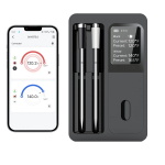 Lihatermomeeter, Traadita Wifi Bluetooth termomeeter 2 sondiga, p&ouml;&ouml;rdgrilli, ahju jaoks, Veekindel, K&ouml;&ouml;gitarbed must