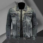 Meeste Retro Denim Jakk High Street Trendikas Tikitud Rev&auml;&auml;riga Mootorratta Jakk L&otilde;tv Vabaaja Mood Mitmek&uuml;lgne Meeste R&otilde;ivas S
