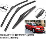 Renault Megane 2 2002-2006 24 + 18 + 9 Esi- ja tagaklaasipuhastajad Puhastajaterad Megane 2 2002-2006 24+18+9