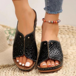 Suvised naiste kiilsandaalid Premium ortopeedilised avatud varbaga sandaalid Vintage libisemisvastased nahast vabaaja naiste platvormiga retrojalatsid 36 must