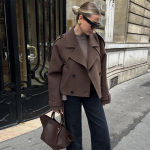 Naiste soliidne kaherealine villane mantel rev, pikkade varrukatega tasku l&uuml;hike jope s&uuml;gistalv &scaron;ikk vintage soe &uuml;ler&otilde;ivas L kohv