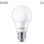 Ampoule LED - PHILIPS - 60 W - E27 - Blanc chaud - D&eacute;polie - Non-Dimmable - 3 pi&egrave;ces valge