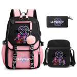 3 tk/komplekt K-popi deemonik&uuml;tid tr&uuml;kitud seljakott &otilde;lakoti ja pliiatsitopsiga teismelisele t&uuml;drukule poisile koolikott suure mahutavusega reisikott lapse kingitus Rucksack black