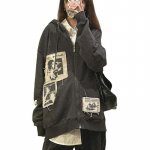 Naiste T&auml;navapruun Graffitiprint Lukuga Vintage Topid Pusad Pusad Pusad Kawaii Pluus Grunge Y2k Mantlid S&uuml;gisjoped S hall