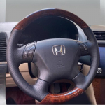 For Honda Accord 7th 2003-2007 Odyssey 2005-2010 Hand-stitched black leather peach wood grain car steering wheel cover 1