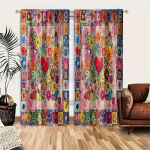 2 tk V&auml;rvilised Lillelised S&uuml;damekujulised Kardinad Romantiline Lapitehnika Aknakatted Boho Toakujundus Valgust filtreerivad 130*180 Grommet Top 1pcs