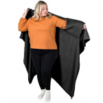 Flanellist kantav tekk-poncho Pehme tekk-keep k&auml;eavade taskutega Soe ja hubane tekk-wrap t&auml;iskasvanutele Kodu kontor Reisimugavus must
