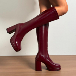 Lakknahast veekindlad k&otilde;rged saapad, moodsed kandilise ninaga varrukad, platvorm, libisemiskindlad kontsakingad 35 veinipunane v&auml;rv